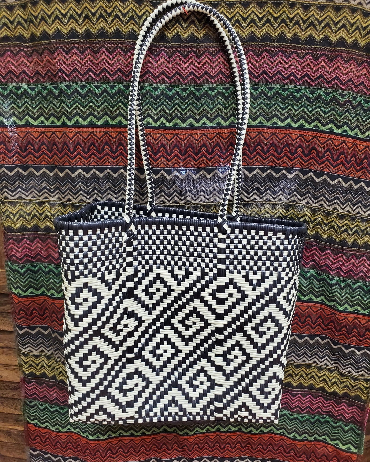 Black & White Medium Mexican Handwoven Tote Bag