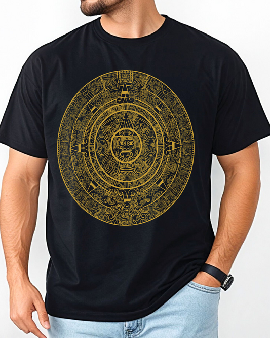 Aztec Calendar Gold Men's Heavy Weight Cotton T-Shirt