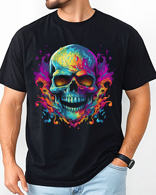 Psychedelic Skull Men's Heavy Weight Cotton T-Shirt