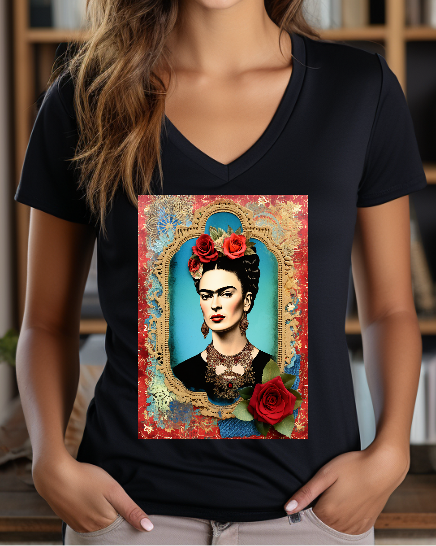 Frida Color Portrait Women's Fitted T-Shirt