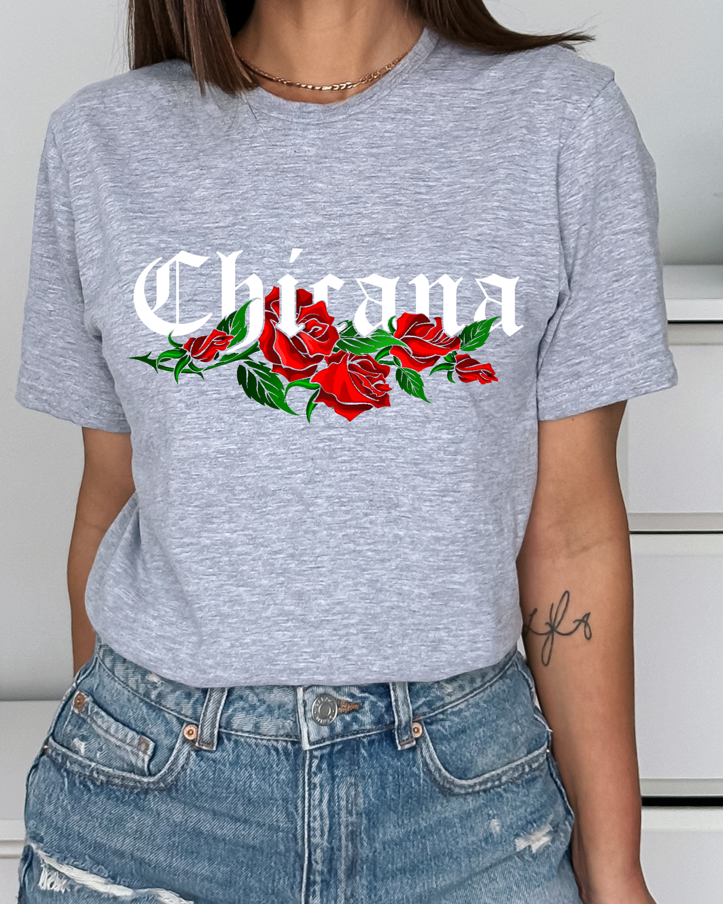 Chicana with Roses Women's Fitted T-Shirt